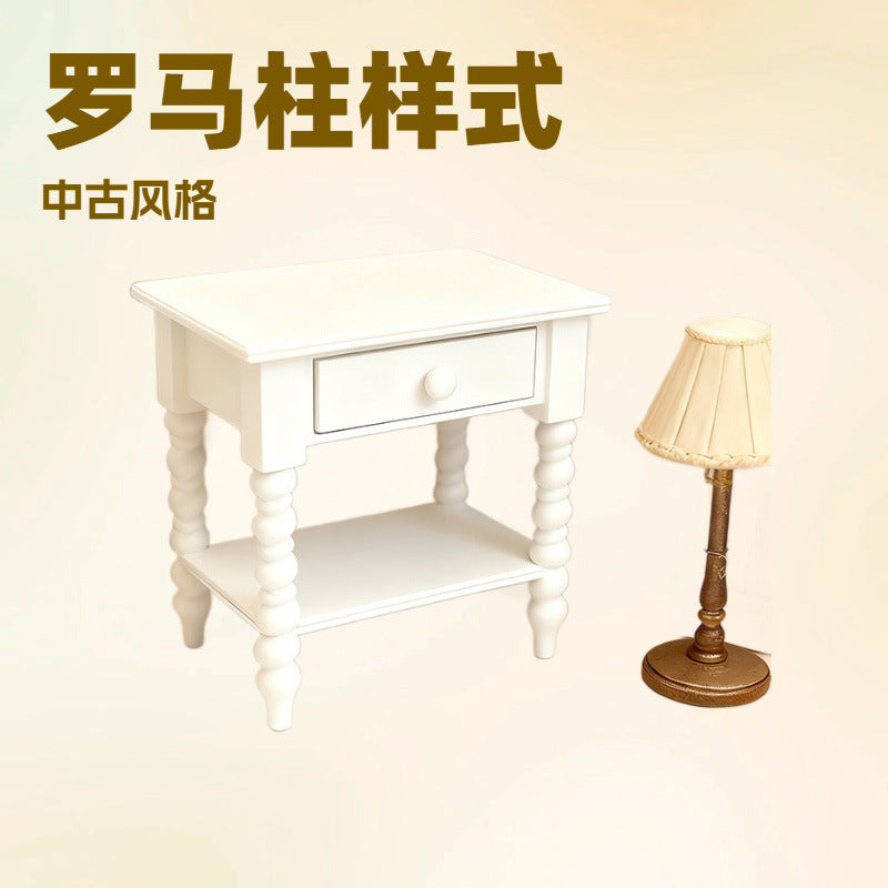 1:12 Scale Miniature Dollhouse Nightstand with Drawers, American Vintage Style Furniture Model