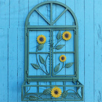 Wrought Iron Faux Window Planter Basket Wall Decor for Indoor Outdoor Balcony Garden