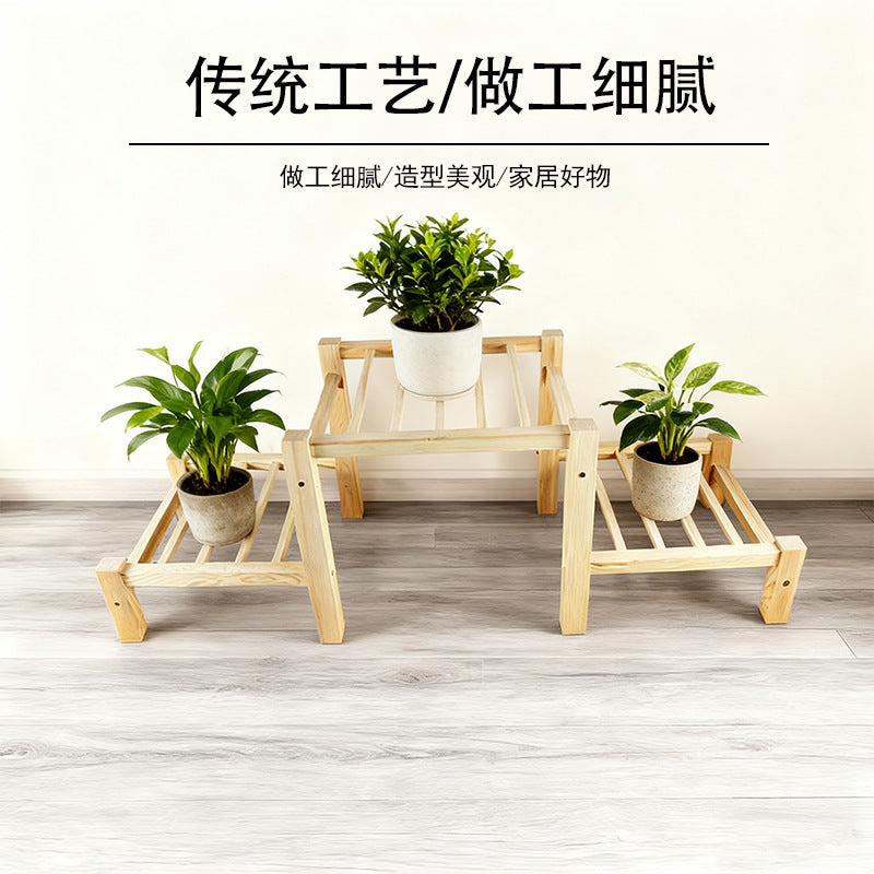 Wall-Mounted Wooden Flower Pot Holder Shelf for Balcony Indoor Plants, No-Drill Installation