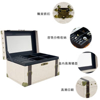 Vintage Multi-Layer Jewelry Box with Mirror and Multiple Compartments