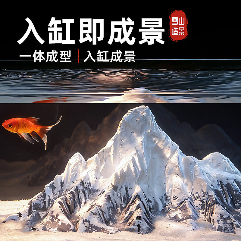 Aquarium Mountain Landscape Decoration with Snow-capped Peaks and Coarse Sand