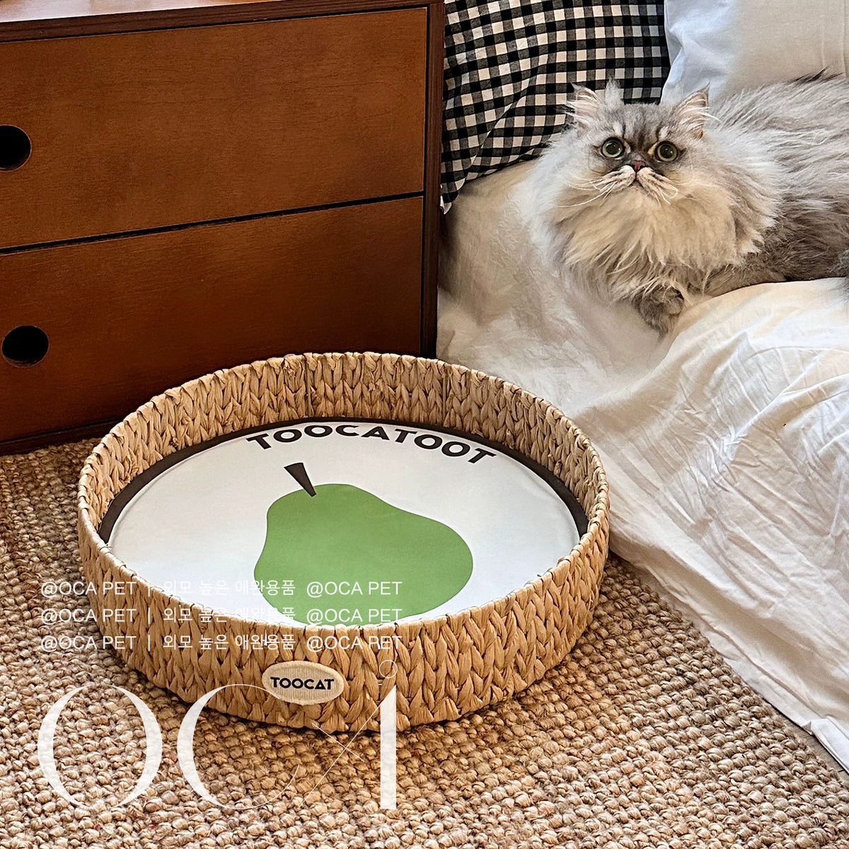 Nordic Style Handwoven Straw Cat Scratcher Bed & Pet Nest with Cooling Mat