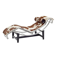 Genuine Leather Single Lounge Chair with Stainless Steel Frame, Designer Chaise Longue for Living Room