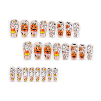 Halloween Medium-Long Press-On Nails with Pumpkin Ghost Candy Corn Designs, 24pcs Detachable Set