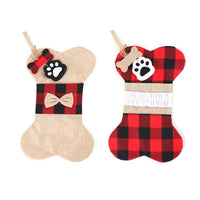 Christmas Burlap Bone Stocking Pet Gift Candy Bag Fireplace Decor