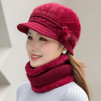 Women's Winter Warm Knitted Beanie Hat and Scarf Set for Elderly