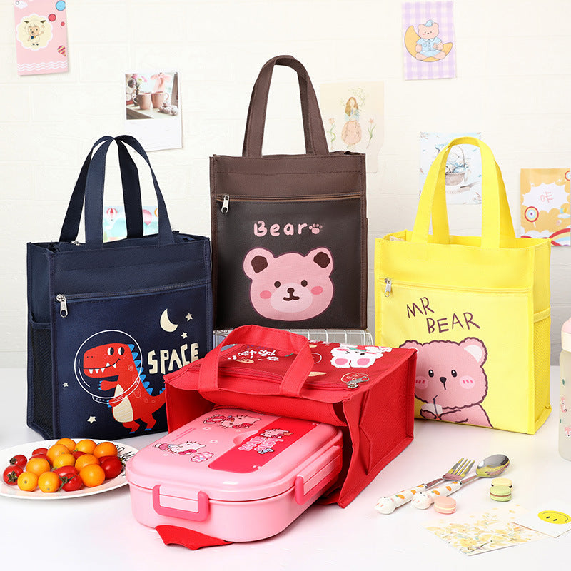 Large Portable Insulated Lunch Bag for Kids, Cartoon Canvas Bento Box Tote