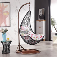 Indoor Balcony Rattan Hanging Basket Chair Single Person Cradle Swing Chair with Cushion and Carpet