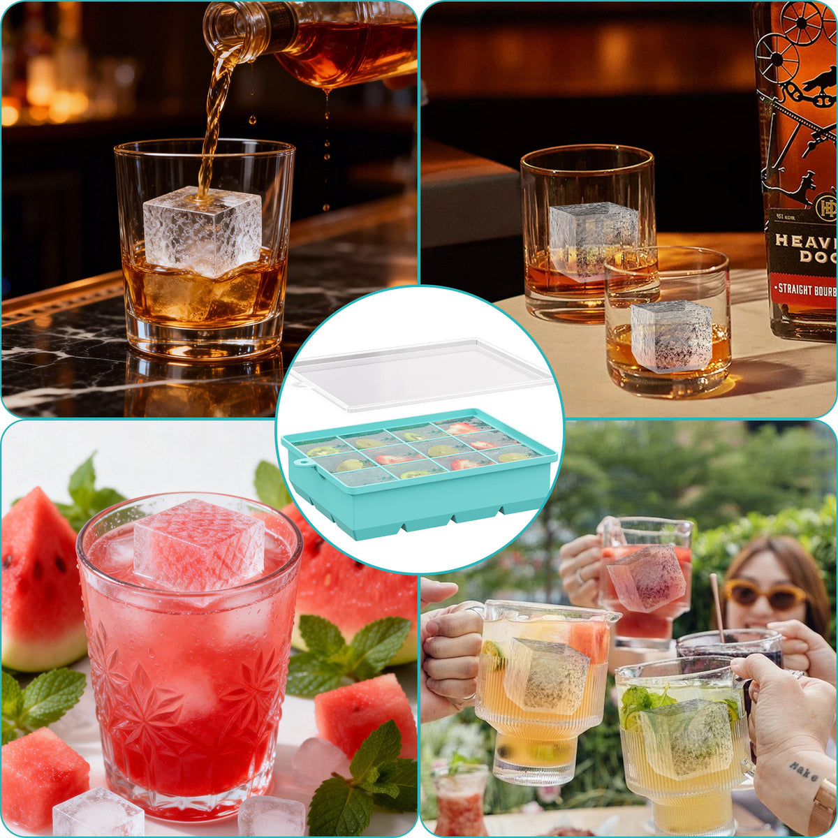 Food-Grade Silicone Ice Cube Tray with Lid, Large Ice Molds for Freezer Storage