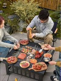 Outdoor Camping BBQ Grill Table with Heating Function and Charcoal Stove for Patio