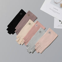 Women's UV Protection Half-Finger Cotton Gloves for Driving and Cycling