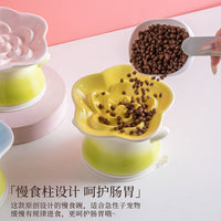 Ceramic Flower Pet Bowl Elevated Slow Feeder for Cats and Dogs Anti-Vomit Anti-Choke
