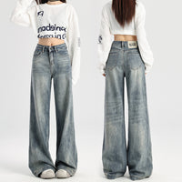 Women's Retro High-Waist Wide-Leg Jeans with Drape