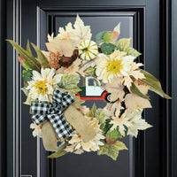 Artificial Pumpkin Maple Leaf Wreath Garland for Thanksgiving Autumn Door Decor