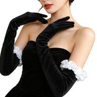1920s Vintage Black Velvet Lace Opera Gloves for Cosplay & Halloween Parties
