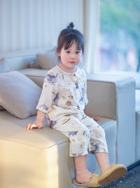 Bamboo Cotton Gauze Parent-Child Pajama Set for Kids - 3/4 Sleeve Sleepwear
