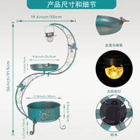 Outdoor Iron Art Hanging Flower Pot Bird Feeder Bird Bath Solar Powered Garden Patio Light