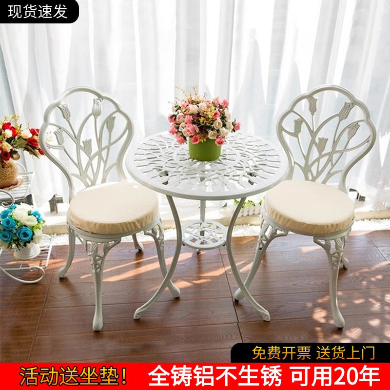 Outdoor Cast Aluminum Bistro Set, 3-Piece Patio Furniture with 1 Table and 2 Chairs, European Style for Garden, Yard, Balcony