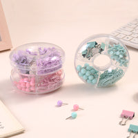 Macaron Donut Stationery Clip Set - Paper Clips, Push Pins, Binder Clips for Office & School