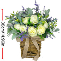 New Artificial Peony Lamb's Ear Flower Basket Wreath Plant Door Hanging Home Decor