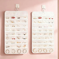 Wall-Mounted Jewelry Organizer with Transparent Pockets for Earrings and Necklaces