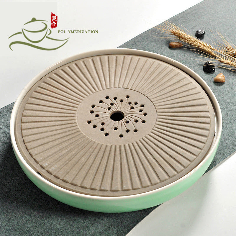 Ceramic Dry Bubble Tea Tray with Water Storage, Japanese Style Large Tea Table for Kung Fu Tea Ceremony