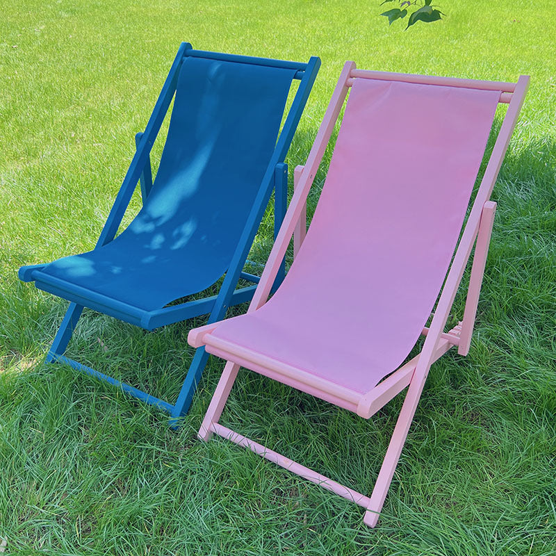Portable Folding Beach Chair with Wooden Frame and Canvas Seat for Outdoor Relaxation