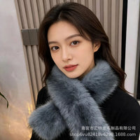 Faux Mink Fur Scarf Winter Thickened Faux Fox Fur Neck Warmer Windproof Warm Cross Collar