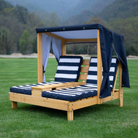 Kids Outdoor Beach Lounge Chair with Backrest and Canopy for Garden Patio