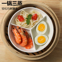 Ceramic 3-Compartment Steaming Plate for Multi-Dish Cooking