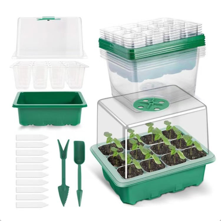 Adjustable Humidity 12-Cell Seed Starter Tray Kit with Dome Lid, 5 or 10 Pack
