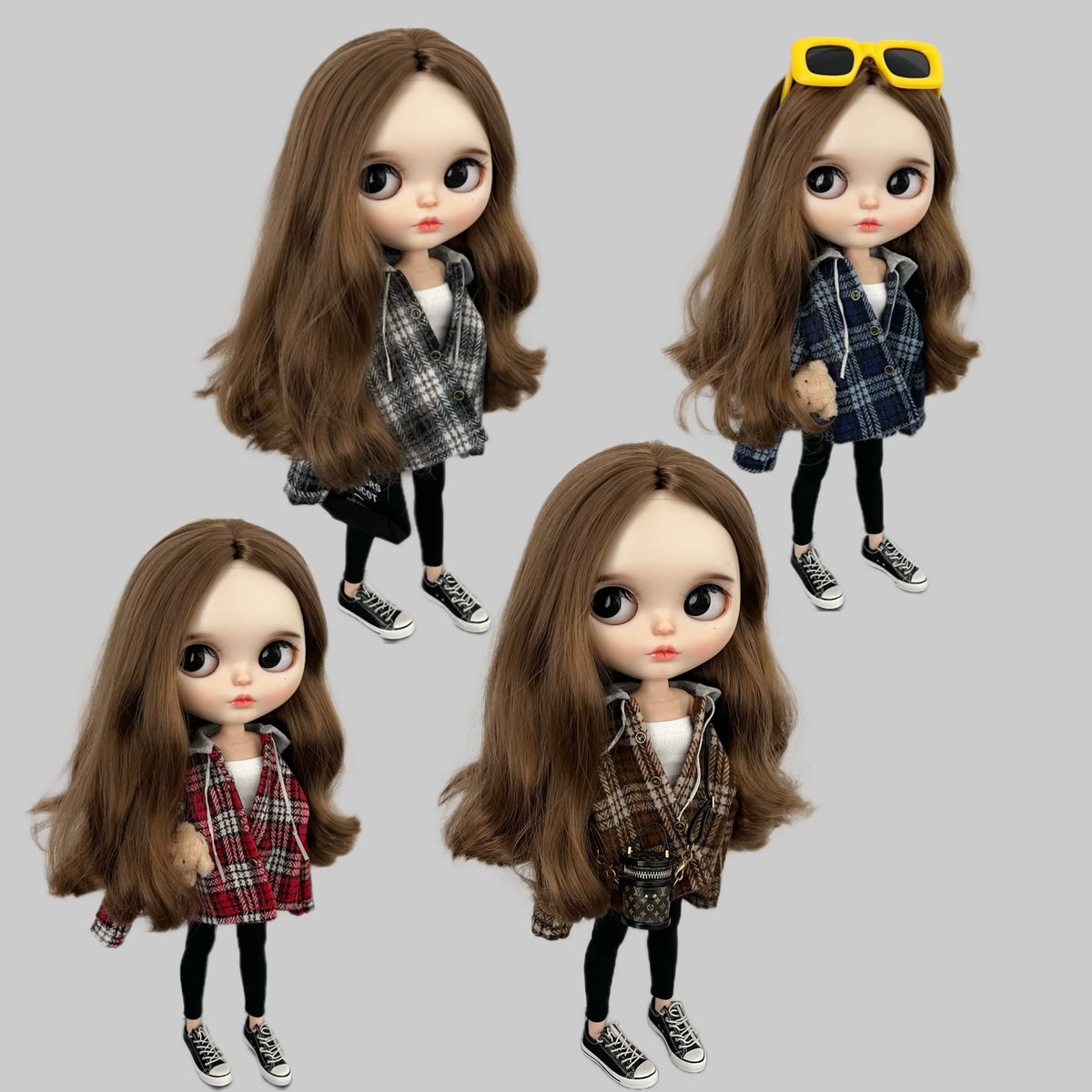 Blythe OB24 Azone19 BJD Doll Retro Plaid Two-Piece Style Coat