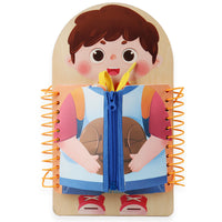 Montessori Wooden Busy Board Book for Toddlers, Educational Activity Toy for Early Learning