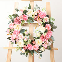 Champagne Pink Rose & Hydrangea Wreath for Spring & Summer Decor