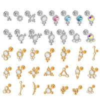 Stainless Steel Internally Threaded Labret Stud with Crystal Cluster for Lip and Ear Piercings
