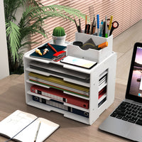 A4 Multi-Layer Desktop Document Organizer Tray with Pen Holder