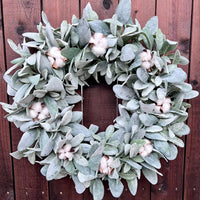 Spring Lamb's Ear Wreath with Faux Flowers for Farmhouse Wedding Decor