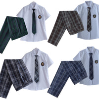 Men's Plaid Slim Fit Business Casual Trousers with Tie Set