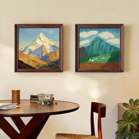 French Vintage Golden Mountain Sunrise Wall Art for Living Room Sofa Background and Dining Room Decor