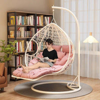 Outdoor Indoor Wicker Swing Chair with Stand, Rattan Hanging Basket Seat for Patio Balcony Garden