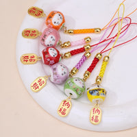 Ceramic Maneki-Neko Persimmon Charm Keychain for Bags and Keys