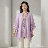 Ethnic Woven Shawl Cardigan for Women - Sun Protection & Stylish Knit Cover-Up
