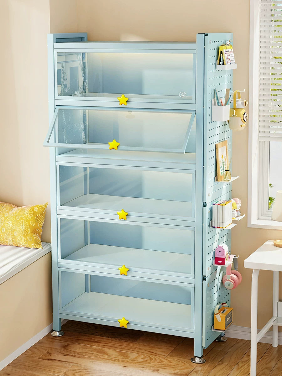 MOLAND Display Cabinet with Glass Doors for Collectibles and Books, Dustproof Metal Storage Locker