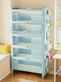 MOLAND Display Cabinet with Glass Doors for Collectibles and Books, Dustproof Metal Storage Locker