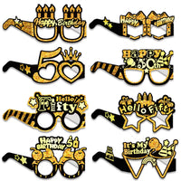 Birthday Age Novelty Glasses Photo Booth Props - Black and Gold Paper Eyeglasses for Party Decoration