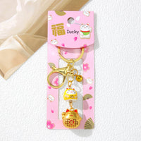 Japanese Cartoon Ceramic Lucky Cat Keychain Alloy Car Keyring Bag Charm Small Gift