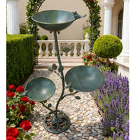 Outdoor Cast Iron Bird Feeder with 3 Trays and Pedestal for Garden Patio Decor