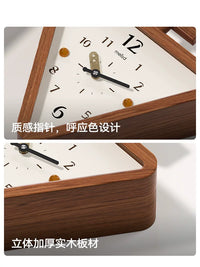 Mishida Solid Wood Double-Sided Corner Wall Clock Silent Creative Rotating Triangle Clock for Living Room