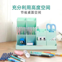 Large Capacity Slanted Pen Holder for Desk, Multi-functional Stationery Organizer with Compartments
