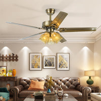 Vintage Ceiling Fan with Lights, Wood/Iron Blades, Remote Control, for Living Room Bedroom Dining Room